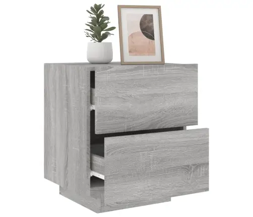 Naktinė Spintelė Su Led Lemputėmis, Pilka Ąžuolo, Mediena