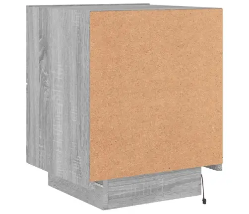 Naktinė Spintelė Su Led Lemputėmis, Pilka Ąžuolo, Mediena