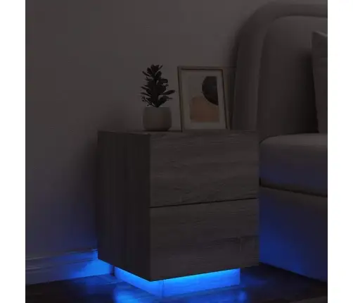Naktinė Spintelė Su Led Lemputėmis, Pilka Ąžuolo, Mediena
