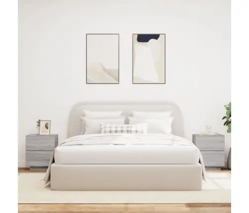 Naktinės Spintelės Su Led Lemputėmis, 2Vnt., Pilkos, Mediena Naktinės Spintelės Su Led Lemputėmis, 2Vnt., Pilkos, Mediena