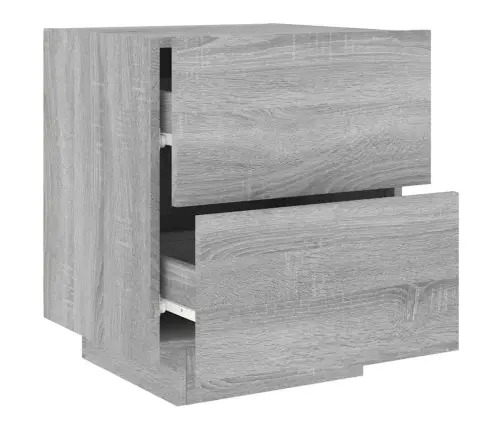 Naktinės Spintelės Su Led Lemputėmis, 2Vnt., Pilkos, Mediena Naktinės Spintelės Su Led Lemputėmis, 2Vnt., Pilkos, Mediena