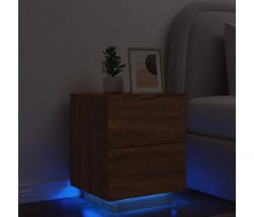 Naktsskapītis Ar Led, Ozolkoka Krāsā, Inženierijas Koks Vidaxl