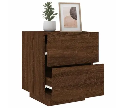 Naktinės Spintelės Su Led Lemputėmis, 2Vnt., Rudos, Mediena