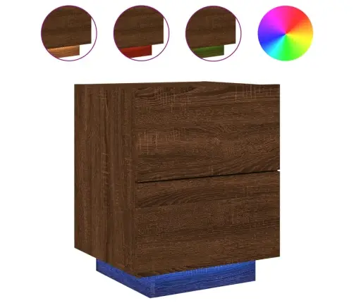 Naktinės Spintelės Su Led Lemputėmis, 2Vnt., Rudos, Mediena