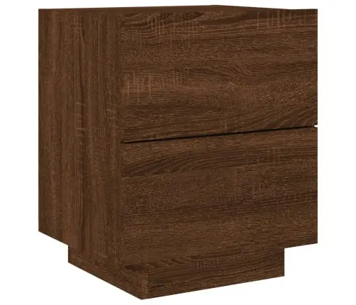 Naktinės Spintelės Su Led Lemputėmis, 2Vnt., Rudos, Mediena