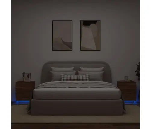 Naktinės Spintelės Su Led Lemputėmis, 2Vnt., Rudos, Mediena
