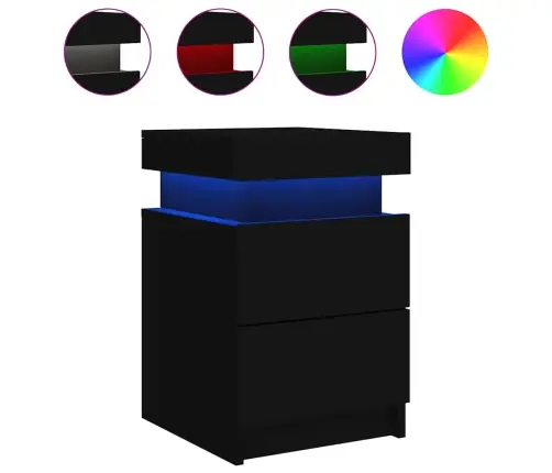 Naktinė Spintelė Su Led Lemputėmis, Juodos Spalvos, 35X39X55Cm