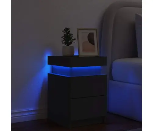 Naktinė Spintelė Su Led Lemputėmis, Juodos Spalvos, 35X39X55Cm