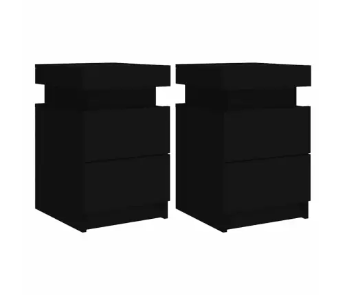 Naktsskapīši Ar Led Lampām, 2 Gab., Melni, 35X39X55 Cm Vidaxl