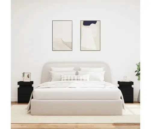 Naktsskapīši Ar Led Lampām, 2 Gab., Melni, 35X39X55 Cm Vidaxl