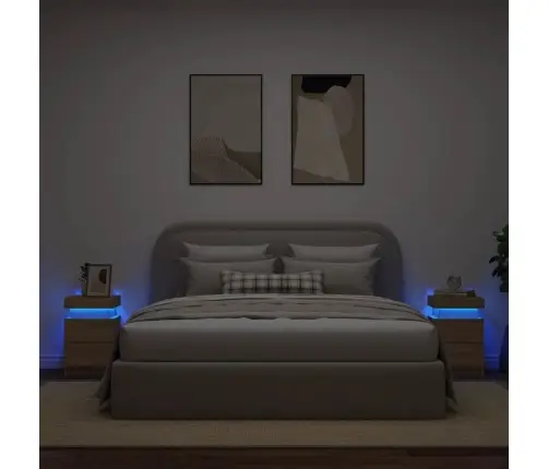 Naktsskapīši Ar Led Lampiņām, 2 Gab., Ozola Krāsa, 35X39X55 Cm Vidaxl