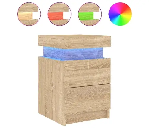 Naktsskapīši Ar Led Lampiņām, 2 Gab., Ozola Krāsa, 35X39X55 Cm Vidaxl