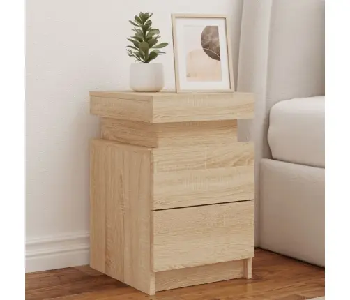 Naktsskapīši Ar Led Lampiņām, 2 Gab., Ozola Krāsa, 35X39X55 Cm Vidaxl