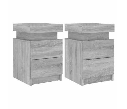 Naktinės Spintelės Su Led, 2Vnt., Pilkos Ąžuolo, 35X39X55Cm Naktinės Spintelės Su Led, 2Vnt., Pilkos Ąžuolo, 35X39X55Cm