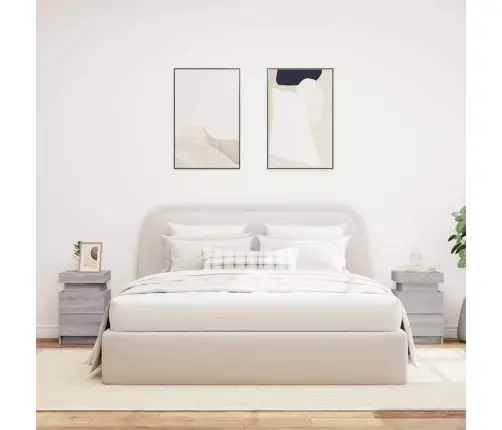 Naktinės Spintelės Su Led, 2Vnt., Pilkos Ąžuolo, 35X39X55Cm Naktinės Spintelės Su Led, 2Vnt., Pilkos Ąžuolo, 35X39X55Cm