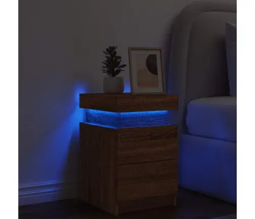 Naktsskapītis Ar Led Lampiņām, Brūna Ozolkoka, 35X39X55 Cm Vidaxl