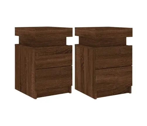 Naktsskapīši Ar Led Lampiņām, 2 Gab., Brūni, 35X39X55 Cm Vidaxl