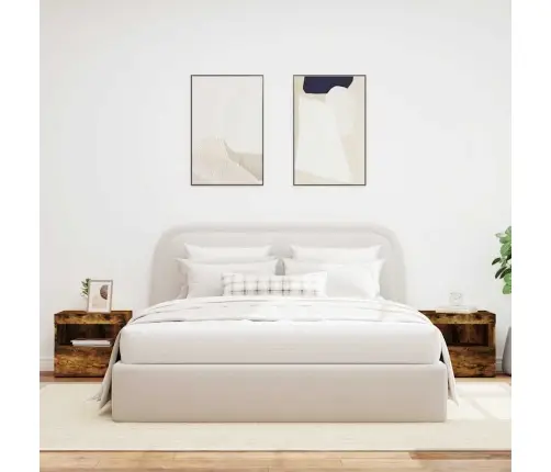 Naktinės Spintelės Su Led, 2Vnt., Dūminės Ąžuolo, 50X40X45Cm