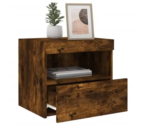 Naktinės Spintelės Su Led, 2Vnt., Dūminės Ąžuolo, 50X40X45Cm