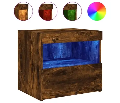 Naktinės Spintelės Su Led, 2Vnt., Dūminės Ąžuolo, 50X40X45Cm