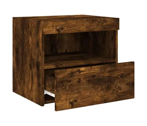 Naktinės Spintelės Su Led, 2Vnt., Dūminės Ąžuolo, 50X40X45Cm