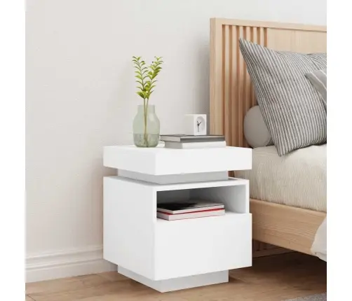 Naktsskapītis Ar Led, Balts, 40X39X48,5 Cm Vidaxl