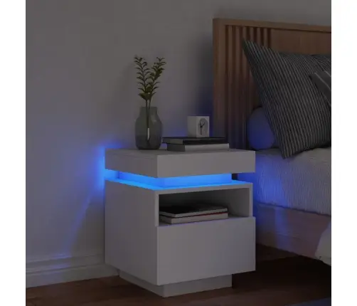 Naktsskapītis Ar Led, Balts, 40X39X48,5 Cm Vidaxl