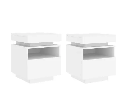 Naktsskapīši Ar Led Lampām, 2 Gab., Balts, 40X39X48,5 Cm Vidaxl