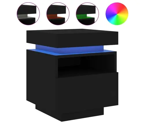 Naktsskapītis Ar Led, Melns, 40X39X48,5 Cm Vidaxl