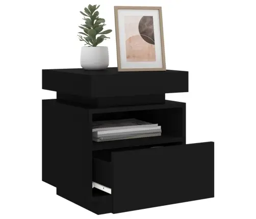 Naktsskapītis Ar Led, Melns, 40X39X48,5 Cm Vidaxl