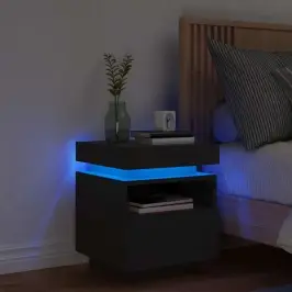 Naktsskapītis Ar Led, Melns, 40X39X48,5 Cm Vidaxl