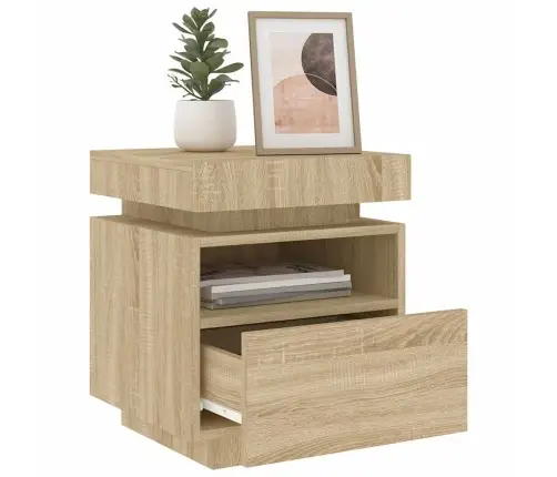 Naktinės Spintelės Su Led, 2Vnt., Ąžuolo, 40X39X48,5Cm