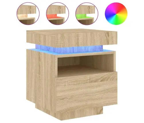 Naktinės Spintelės Su Led, 2Vnt., Ąžuolo, 40X39X48,5Cm