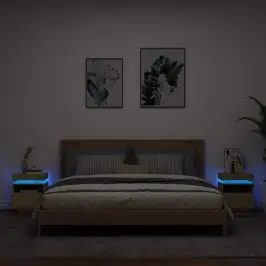 Naktsskapīši Ar Led Lampiņām, 2 Gab., Ozola Krāsa, 40X39X48,5Cm Vidaxl