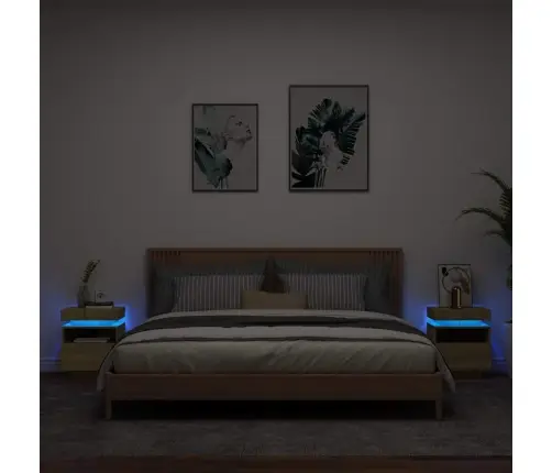 Naktinės Spintelės Su Led, 2Vnt., Ąžuolo, 40X39X48,5Cm