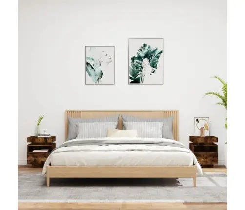 Naktsskapīši Ar Led Lampiņām, 2 Gab., Ozola Krāsa, 40X39X48,5Cm Vidaxl