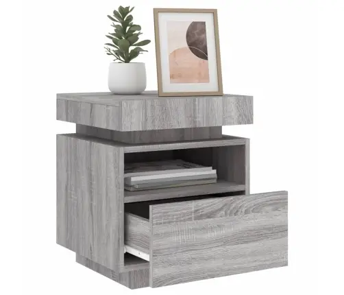 Naktinės Spintelės Su Led, 2Vnt., Pilkos Ąžuolo, 40X39X48,5Cm