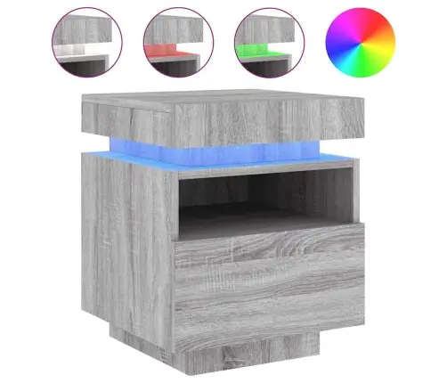 Naktinės Spintelės Su Led, 2Vnt., Pilkos Ąžuolo, 40X39X48,5Cm