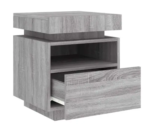 Naktinės Spintelės Su Led, 2Vnt., Pilkos Ąžuolo, 40X39X48,5Cm