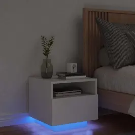 Naktinė Spintelė Su Led Lemputėmis, Balta, 40X39X37Cm