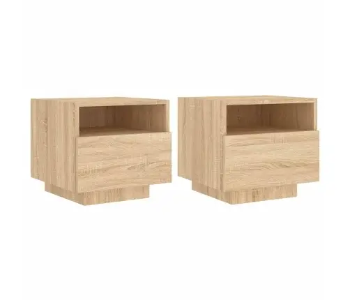 Naktsskapīši Ar Led Lampiņām, 2 Gab., Ozola Krāsa, 40X39X37 Cm Vidaxl