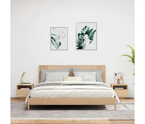 Naktsskapīši Ar Led Lampiņām, 2 Gab., Ozola Krāsa, 40X39X37 Cm Vidaxl