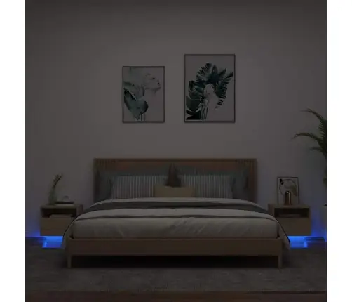 Naktsskapīši Ar Led Lampiņām, 2 Gab., Ozola Krāsa, 40X39X37 Cm Vidaxl