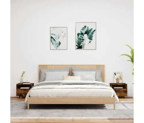 Naktinės Spintelės Su Led, 2Vnt., Dūminės Ąžuolo, 40X39X37Cm