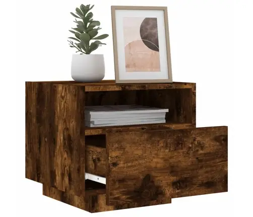 Naktinės Spintelės Su Led, 2Vnt., Dūminės Ąžuolo, 40X39X37Cm