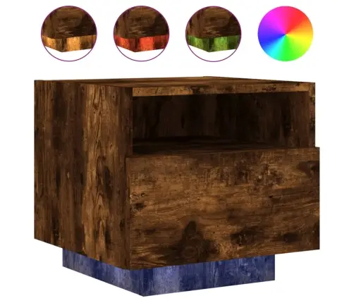 Naktinės Spintelės Su Led, 2Vnt., Dūminės Ąžuolo, 40X39X37Cm