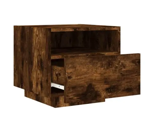 Naktinės Spintelės Su Led, 2Vnt., Dūminės Ąžuolo, 40X39X37Cm