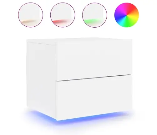 Sienas Naktsskapītis Ar Led Apgaismojumu, Balti Vidaxl