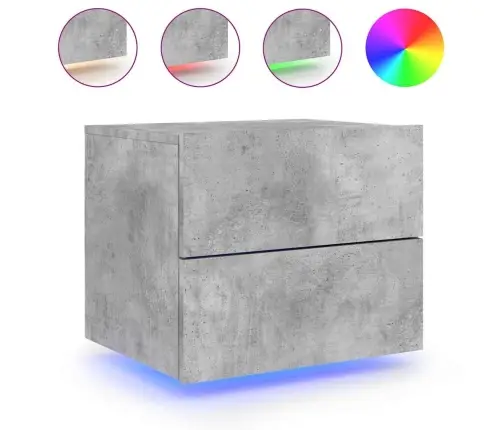Sienas Naktsskapīši Ar Led Apgaismojumu, 2 Gab., Betona Pelēki Vidaxl