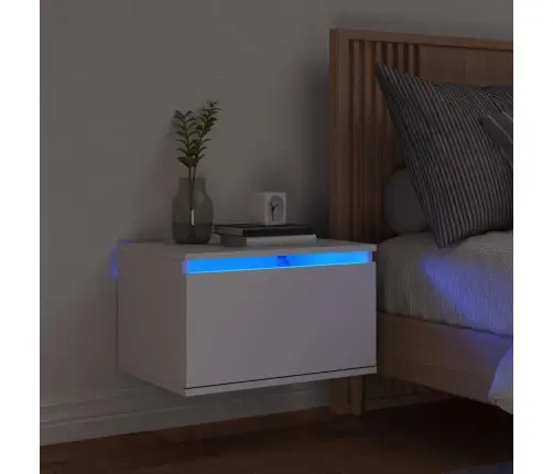 Sienas Naktsskapītis Ar Led Apgaismojumu, Balti Vidaxl